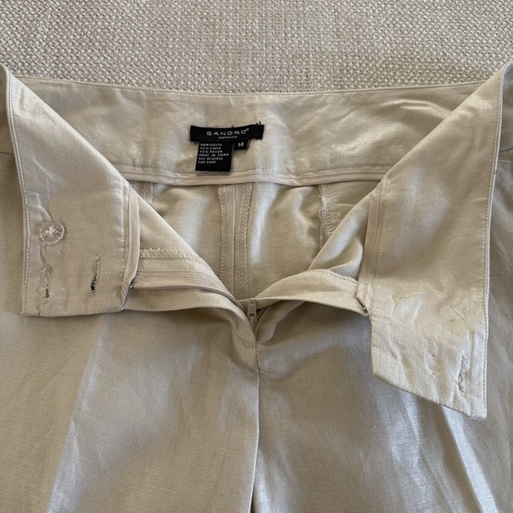 Sandro Sportswear Womens Wide Leg Pants Size 14 Shimmery Beige Linen Blend - Picture 8 of 13